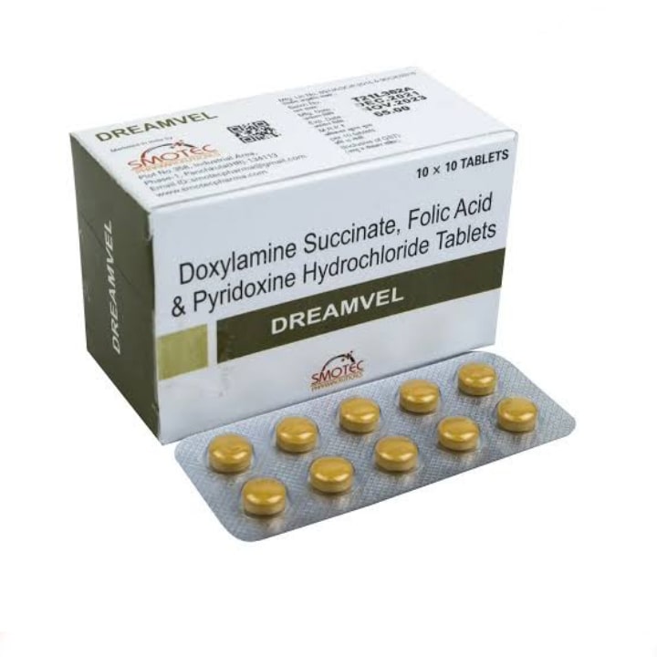 Doxylamine Succinate 10mg+ Pyridoxine 10mg+ Folic acid 5mg Tablet | Uses | Best Price